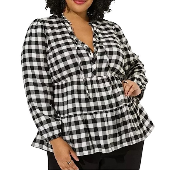 TORRID Babydoll Brushed Flannel Ruffle Collar‎ Top NWT - Picture 1 of 7